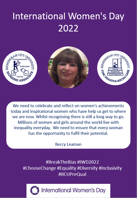 Dezita_ODP's tweet photo. Rebecca is one of our #AssistantLecturers for our @BCUPreQual @BCUHealthFDSC programme. Check out why she feels it's of vital importance that we celebrate #InternationalWomensDay. #IWD22 #BreakTheBias #InspirationalWoemn https://t.co/sJ1ctlP7GY