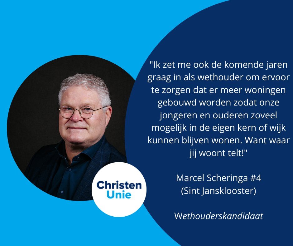 CU_Steenwkrland's tweet photo. Nummer #vier op de lijst voor de #GR22 is @ScheringaMarcel uit Sint Jansklooster. 
#CUSWL https://t.co/Wa62iX2Omw