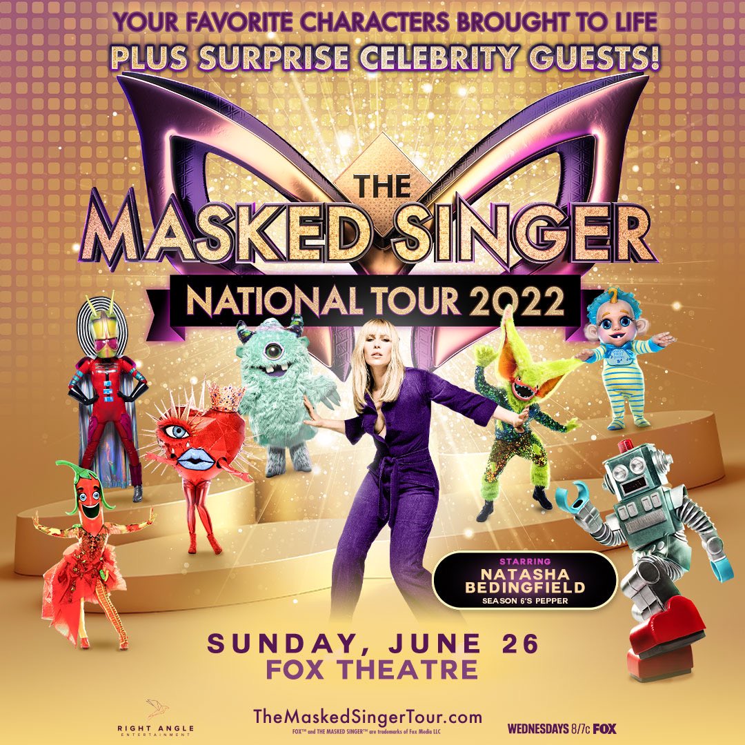 TheFoxTheatre's tweet image. The Masked Singer Tour is coming to Atlanta THIS summer! Hosted by singing sensation @natashabdnfield ‼️

Get ready to unmask the craziness. 

Tickets at foxtheatre.org!
#TheMaskedSinger #TheMaskedSingerTour