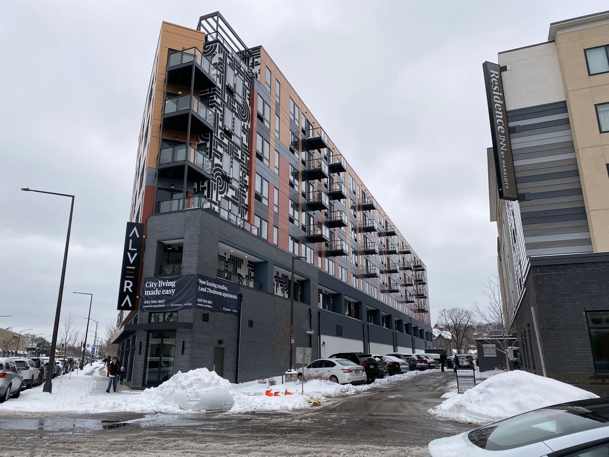 BillLindeke's tweet photo. I love seeing the new apartment building on West 7th from this angle. We need more trapezoid housing in St. Paul! #TIMBY https://t.co/acXQ7sqK6g