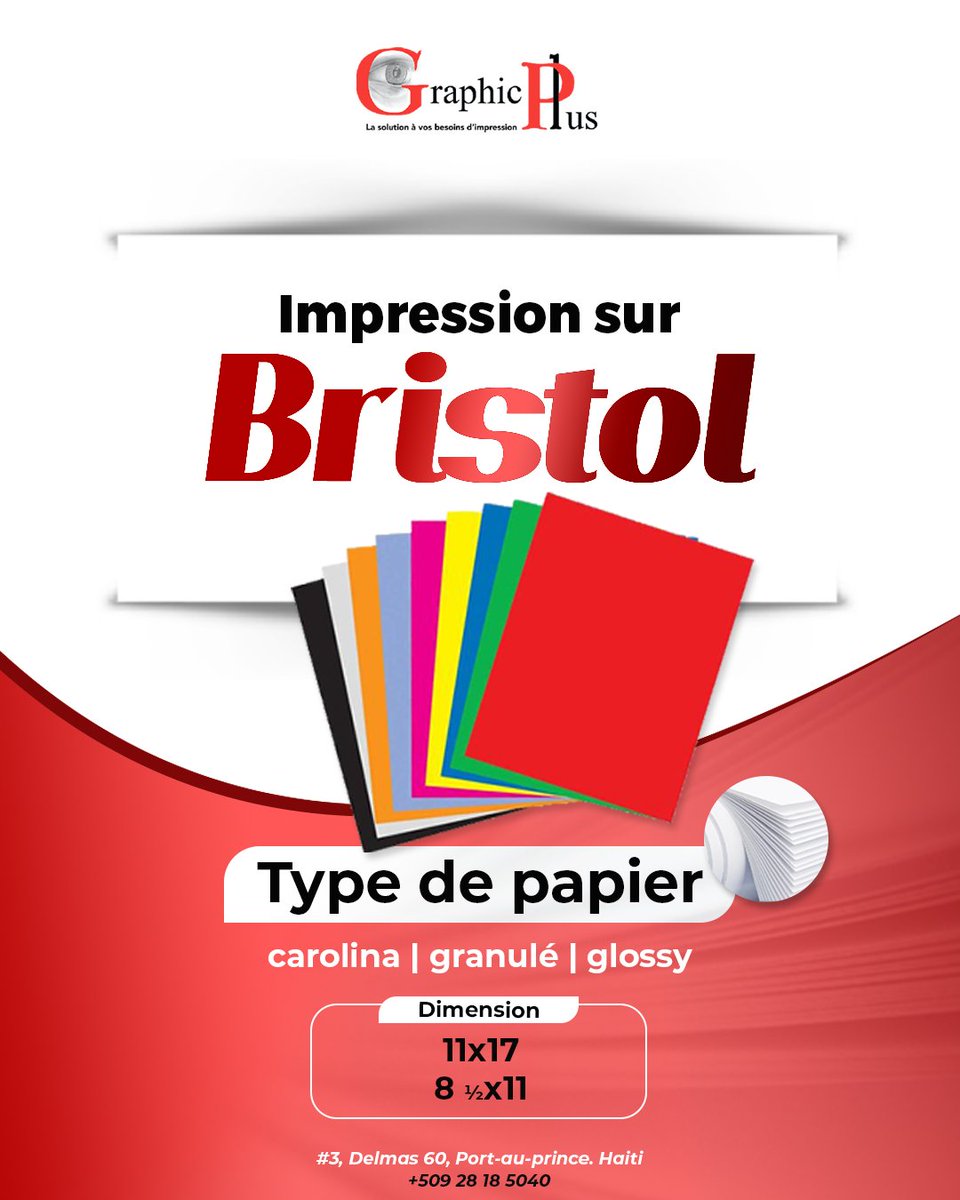 GraphicPlusHT's tweet photo. le papier Bristol est un papier cartonné utilisé pour le dessin, pour imprimer les cartes de visite, les cartons d’invitation et les loisirs créatifs.
Impression sur #Bristol disponible @graphicplushaiti 
📲 28185040
#3, Delmas 60. https://t.co/uM7IqTe4fZ