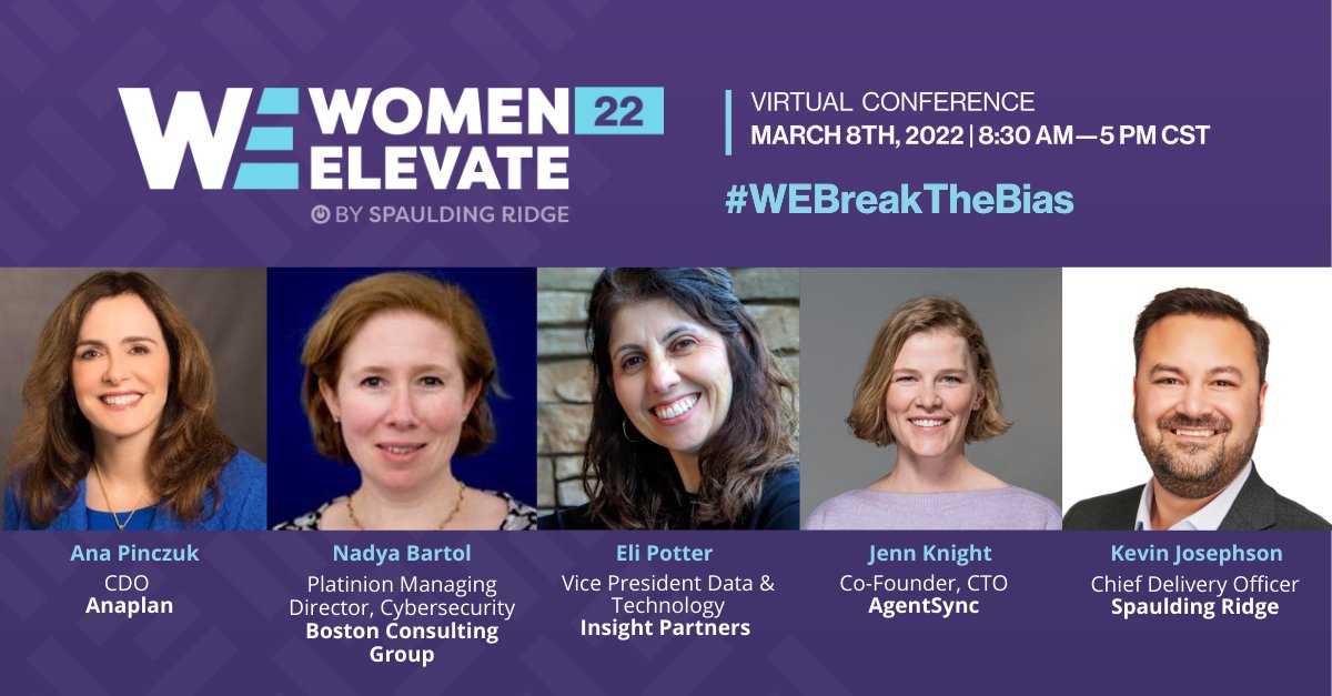 Spaulding_Ridge's tweet photo. The next #WomenElevate22 conference session starts in 15 mins! Join us for "The New Age of Business Transformation: Are You Future-Proof?"
https://t.co/bLBqr1tpm5
#WEBreakTheBias #WomeninTech #InternationalWomensDay #WomensDay #BestinCloud #SpauldingRidge #VirtualConference https://t.co/pBlHYIEC6F
