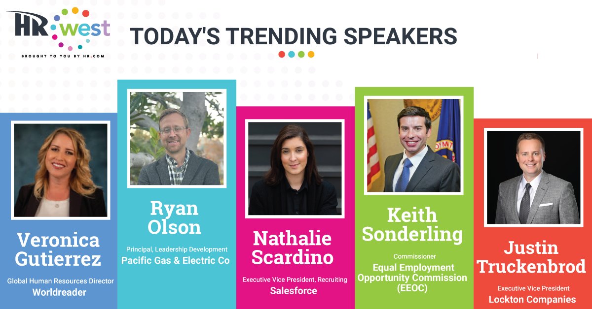 HRdotcom's tweet photo. Day 1 continues with a jam-packed agenda of inspirational speakers and their talks.
You can see them and all our other expert speakers on the website.
https://t.co/Ktz73I8x3f
#HRWest 2022
#VeronicaGutierrez #RyanOlson #NathalieScardino #KeithSonderling #JustinTruckenbrod https://t.co/gUDbrwdeip
