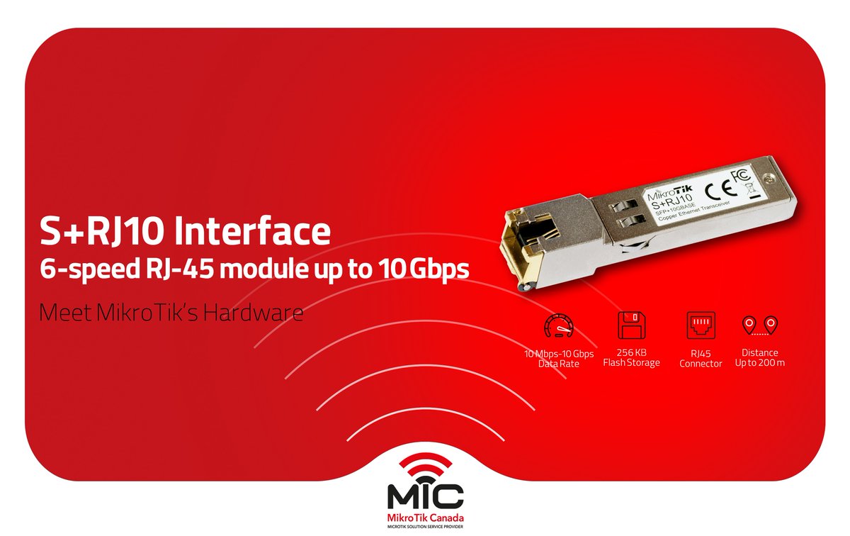 mikrotikcanada's tweet photo. Seeking an inexpensive solution to upgrade your network up to 10 Gbps? @mikrotik_com's S+RJ10 Ethernet transceiver will do the trick! Available for immediate delivery. Order today!
https://t.co/bchujAwJjO
#mikrotik #mikrotikcanada #wirelessnetware #mikrotikhardware #transceiver https://t.co/umpqWOKAkK