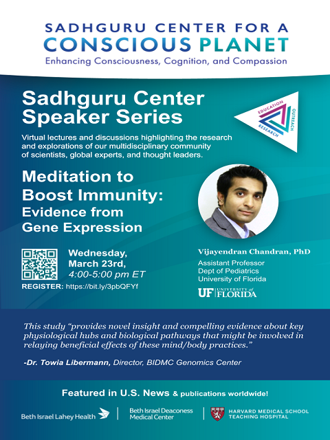 balachundhar's tweet photo. Large-scale genomic study reveals robust activation of the immune system following an advanced meditation program 

Join upcoming #SpeakerSeries w/ @VijayendranC @UF on design &amp; results of this groundbreaking study! @UFNews

Wed, March 23, 4pm ET
Register: https://t.co/ZvVPy9cTB5 https://t.co/JBSS0kPHZ0