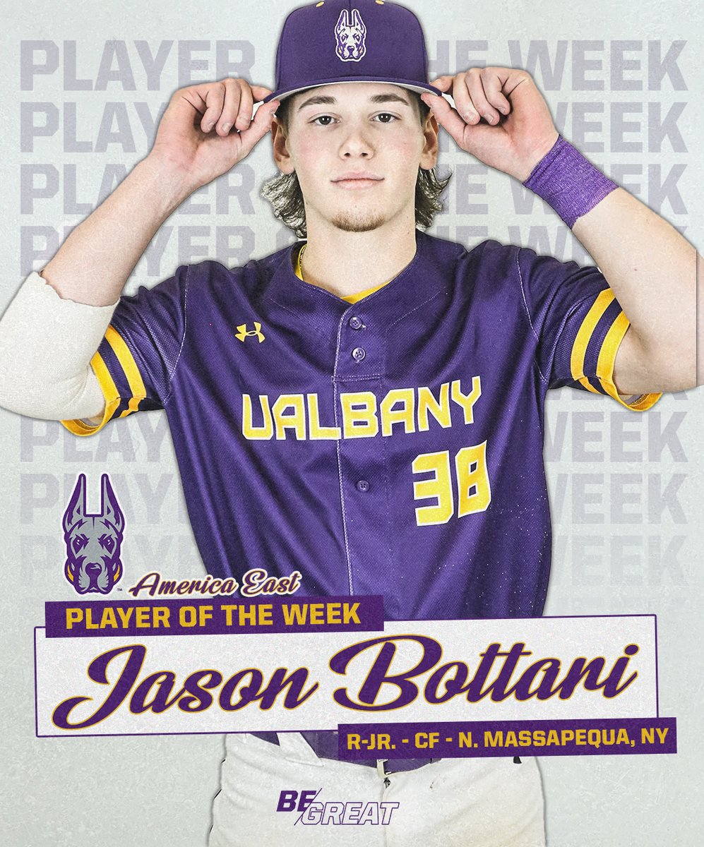 JUST IN 🚨

Jason Bottari is officially the <a href="/AmericaEast/">America East</a> Player of the Week! 🎉

The center fielder collected 9 RBIs and 8 runs in a 4-0 week for the Great Danes 💪

📰: bit.ly/3pOwvUC 

#BeGreat #AEBase