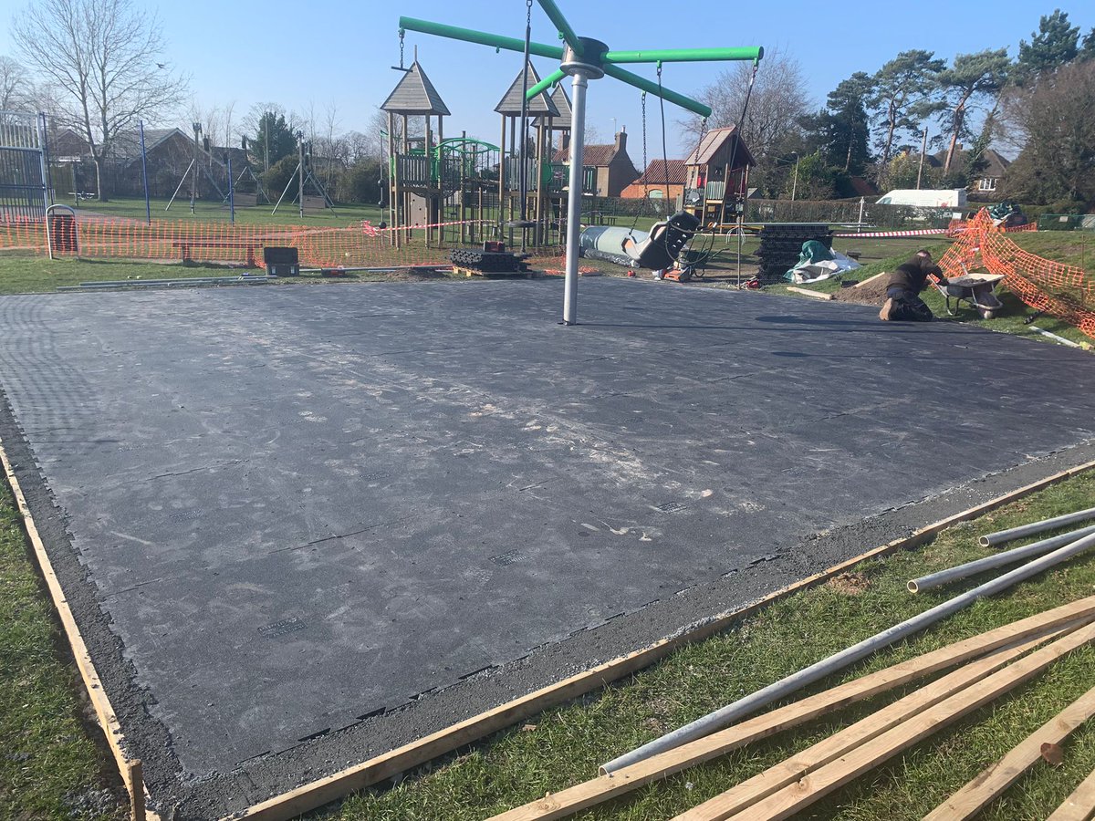 SimonBinghamGS's tweet photo. The tiles being laid for the @NottsSport @NS_ChildsPlay system ready for film and then Notts Sward. Great system with great results #playsurface #nottssport https://t.co/TXewI7h8Dh