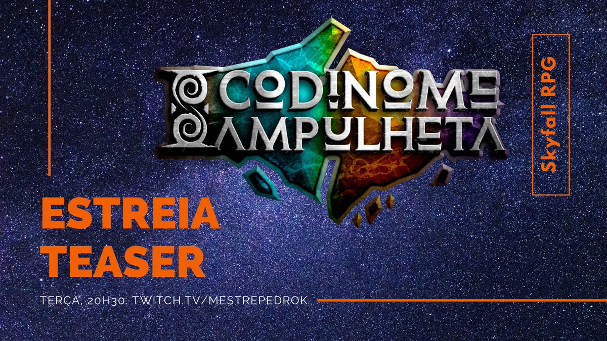 mestrepedrok's tweet photo. Hoje tem estréia. Eu e @silandcrafts vamos apresentar o teaser de #CodinomeAmpulheta, a nova série de #SkyfallRPG que estreia esse mês.

Uma série de RPG como nunca antes vista. 
Hoje, 20h30, na @TwitchBR em https://t.co/Hnc5O1aZKp https://t.co/n5HKDcJxzX