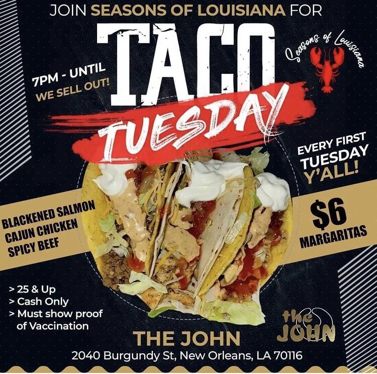 calebbolden's tweet photo. Taco Tuesday tonight at the John sponsored by my favorites @SeasonsofLouisi 🌮🍹🍹 https://t.co/uAljmlD1wq