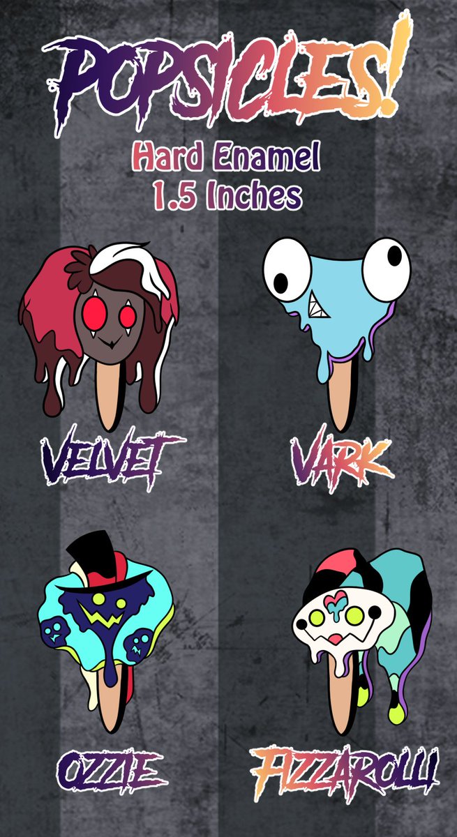 RaverdustStudio's tweet photo. Finally, the rest of the Popsicle pins I had designed are ready to go!  Check below for a link!

#HazbinHotel  #HelluvaBoss  #hazbinfanmerch #hazbinfanpins https://t.co/oCt3JLalNW