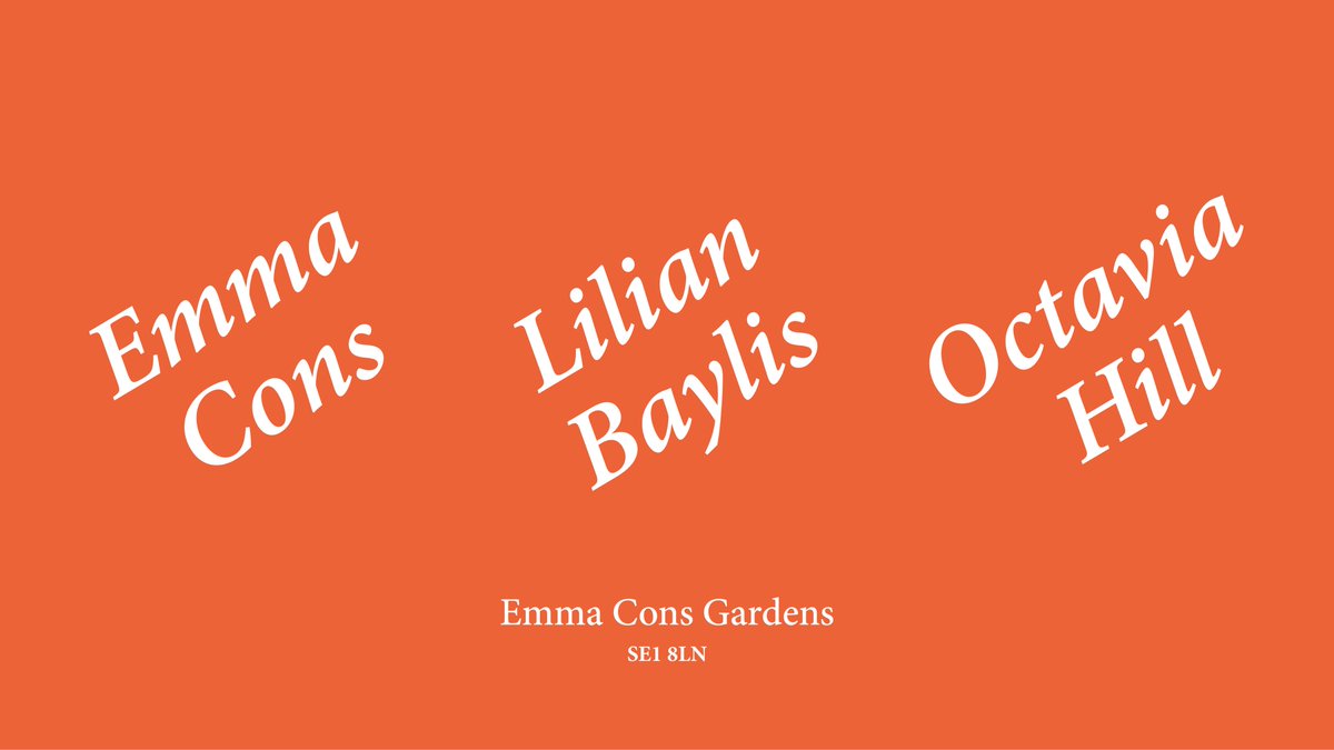 EmmaConsGardens's tweet photo. This International Women’s Day we’re celebrating three pioneering women: Emma Cons, Lilian Baylis and Octavia Hill. Their mission to afford everyone access to arts, education and nature is inspiring proposals for the redesign of Emma Cons Gardens in London's Waterloo. https://t.co/I9hA0jsFv5