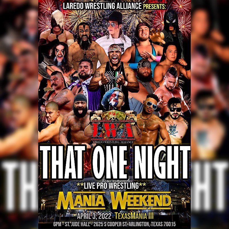 TheOfficialLWA's tweet image. 🚨TALENT ANNOUNCEMENT🚨 

Catch the debut of @VinnyPacifico1 at @lwa_wrestlingtx #ThatOneNight

Sunday April 3rd, 2022 TexasMania III Presents: LWA That One Night @ TexasMania III

eventbrite.com/e/lwa-that-one…

St. Jude Hall
2625 S. Cooper St.
Arlington, TX 76050
Bell Time 6pm
