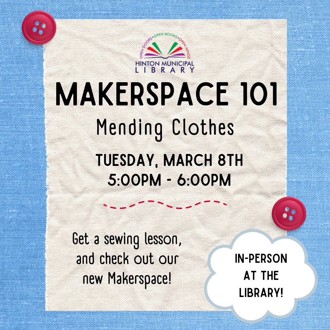 New to sewing and want to try out the sewing machines at our Makerspace? Start with a lesson on mending clothes at the library! 👚