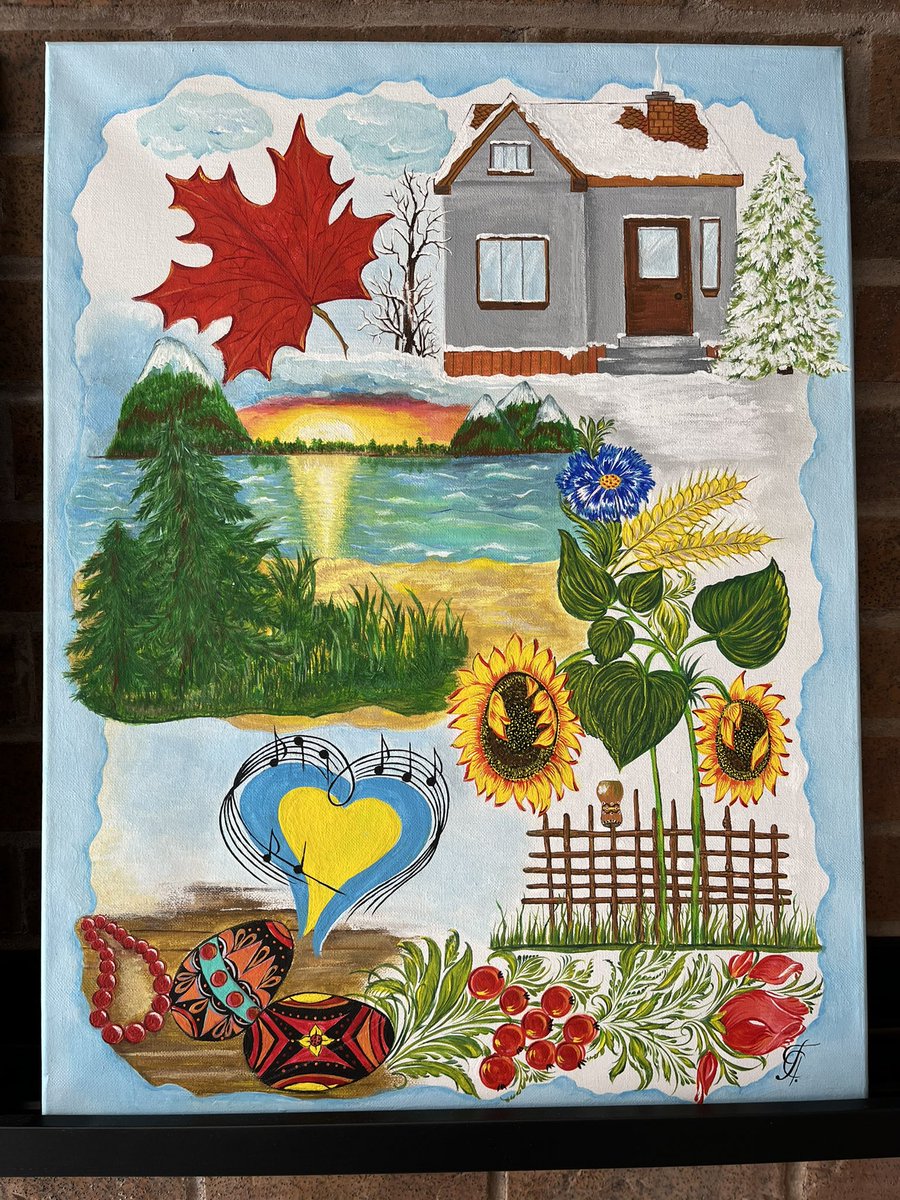TDMcGeeOCSB's tweet photo. One of our staff, Ms Lana, painted these beautiful pieces a couple of years ago to honour her two beloved countries: Ukraine and Canada. They are now on display in our front foyer. We pray for peace. 🙏 @OttCatholicSB @OCSBSpecEd #ocsbARTS #DareToCare https://t.co/mPLOeZ3UTs
