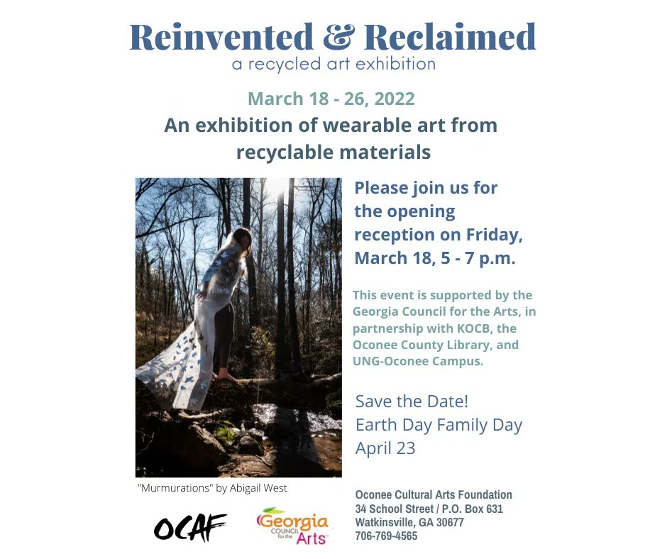 OCAFDirector's tweet photo. MARK YOUR CALENDARS!!!  Our recycled art exhibition "Reinvented &amp; Reclaimed" will be on view in our members gallery beginning, Friday, March 18 with our opening reception that night from 5 p.m. - 7 p.m.  Please make plans to come! #art #ocaf #recycle https://t.co/kIQIEiAgnN