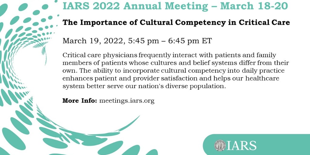 IARS360 (@iars360) on Twitter photo Attend The Importance of Cultural Competency in Critical Care w/ Drs. Ebony J. Hilton, Babar Fiza, Linda Liu & Vivek Moitra on 3/19 at 5:45pm ET <a href="/iars360/">IARS360</a> #iars22.
<a href="/EbonyJHilton_MD/">Ebony Jade Hilton, MD</a> <a href="/fiza_babar/">Babar Fiza</a> <a href="/vmoitra/">Vivek Moitra, MD</a> <a href="/SOCCA_CritCare/">Society of Critical Care Anesthesiologists</a>
More info: tinyurl.com/registeram22 meetings.iars.org Attend The Importance of Cultural Competency in Critical Care w/ Drs. Ebony J. Hilton, Babar Fiza, Linda Liu & Vivek Moitra on 3/19 at 5:45pm ET <a href="/iars360/">IARS360</a> #iars22.
<a href="/EbonyJHilton_MD/">Ebony Jade Hilton, MD</a> <a href="/fiza_babar/">Babar Fiza</a> <a href="/vmoitra/">Vivek Moitra, MD</a> <a href="/SOCCA_CritCare/">Society of Critical Care Anesthesiologists</a>
More info: tinyurl.com/registeram22 meetings.iars.org