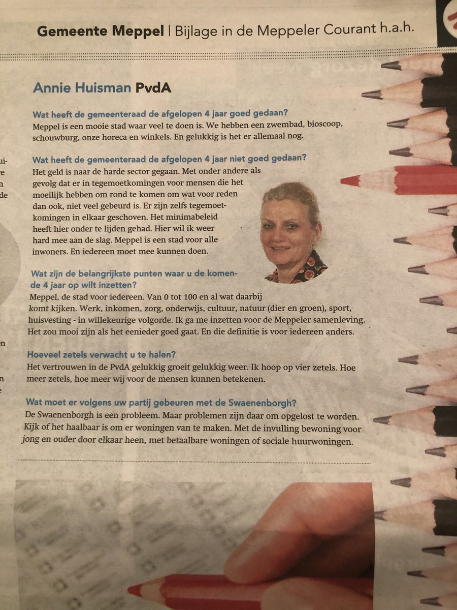 <a href="/Anniehuisman/">Annie Huisman</a> met een groot hart voor iedereen in haar warme oproep in de <a href="/MeppelerCourant/">Meppeler Courant</a> over meer en beter sociaal beleid in de <a href="/GemeenteMeppel/">Gemeente Meppel</a> 
Daar gaan we wat aan doen, en nog veeeeel meer ……
Ga voor SOCIAAL, kies PvdA Meppel‼️
Lijst 6🥊