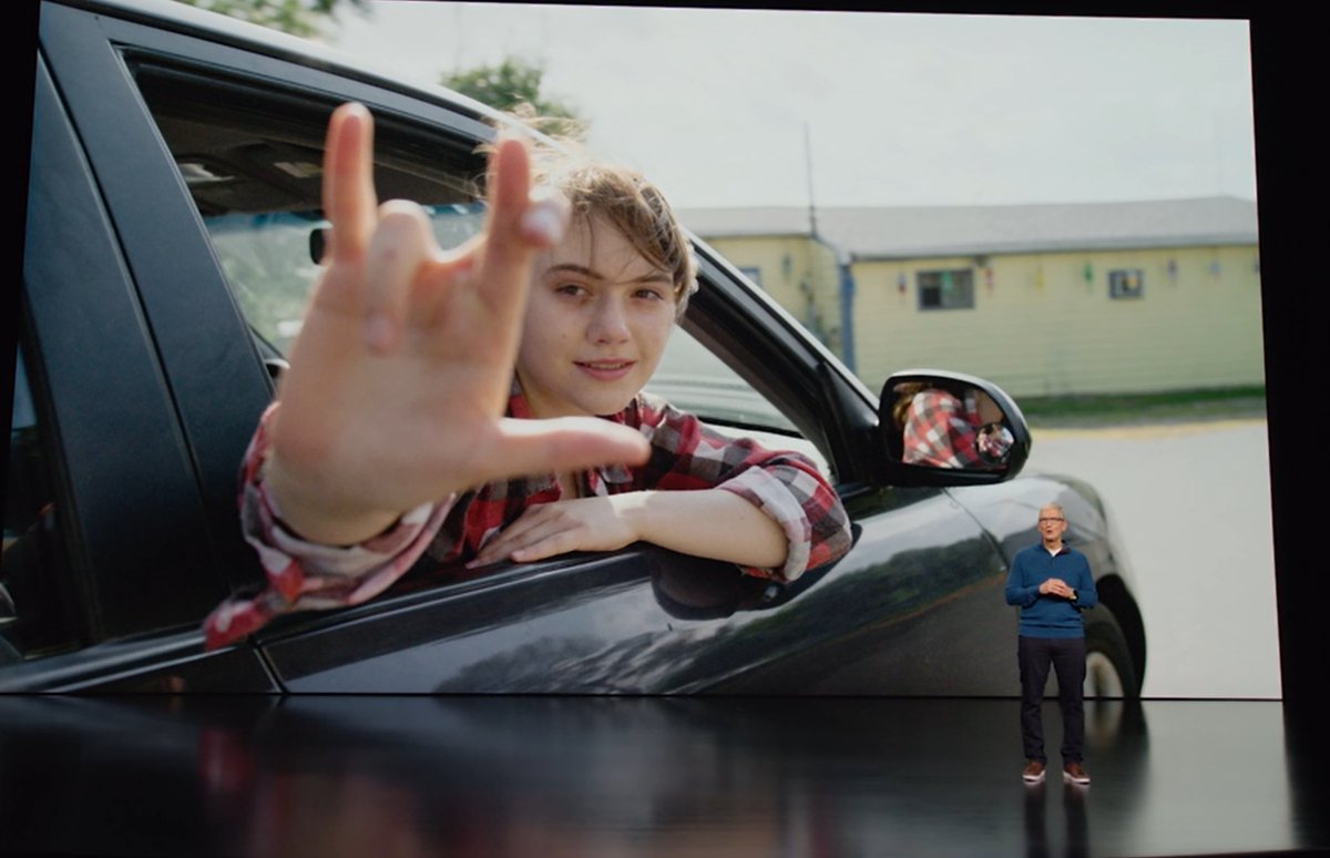 LanceUlanoff's tweet photo. Big shock that Cook mentioned CODA's Oscar nom  #AppleEvent https://t.co/wLBmhBVyyc