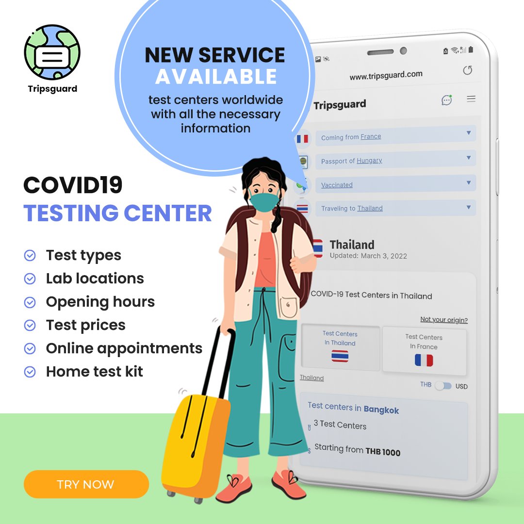 TripsGuard's tweet image. Your travel plans during covid19 are getting easier with TripsGuard &amp;gt;&amp;gt; bit.ly/tripsguardL ✈️ NOW You can ALSO find ALL the necessary info you need on Covid19 tests at your nearest location and worldwide at our NEW #Covid19 testing center! 

What's new?