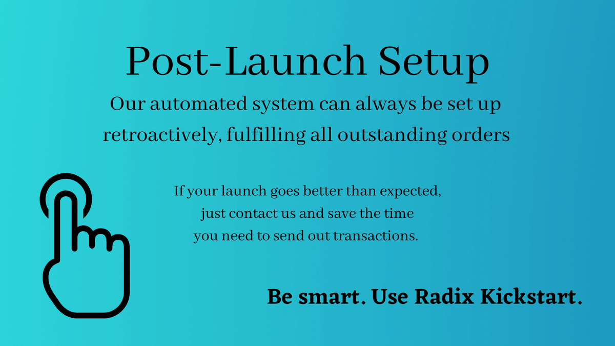 Did you know that our Order Automation can be used retroactively?

If you're unsure if your project will be a success or if no free funds are available – just launch and see the reception. If it goes well, we can always set you up afterwards and fulfill all outstanding orders!