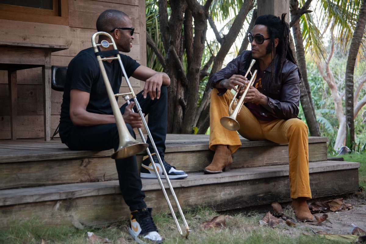 LennyKravitz's tweet photo. 12:55pm, Bahamas. @Tromboneshorty and I getting ready for the final overdub session for the new album

📸: Mia Ross https://t.co/8vk4vVC0gu