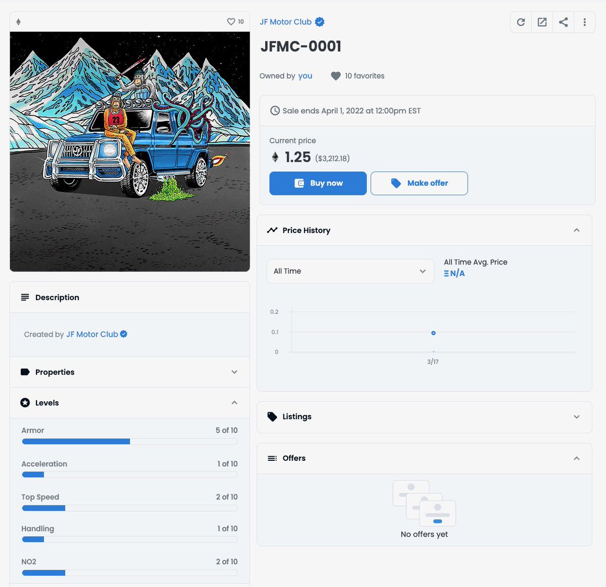 JFMC hitting the blockchain on March 17th.

The JFMC has over 350+ unique hand drawn properties but each vehicle will come with 5 various “Levels” that can be seen on OS.

These “Levels” will have a direct effect on in game performance for our P2E games.

Example below!

👇🏼👇🏼