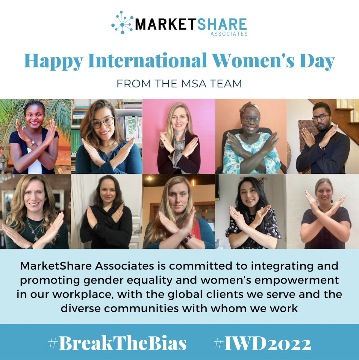 Happy International Women’s Day from the MSA team!

In honor of #IWD2022, we're reaffirming our commitment to #BreakTheBias by integrating and promoting #GenderEquality and women's empowerment in our workplace, with our global clients and the diverse communities with whom we work