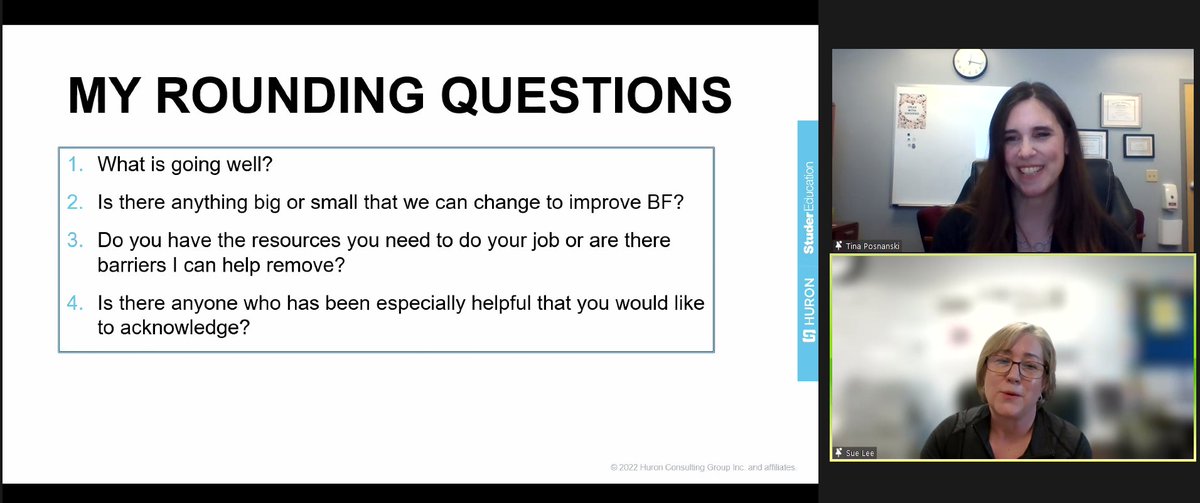 Sue Lee and Tina Posnanski of Menomonee Falls are sharing all of their tips to successful rounding within their Continuous Improvement work at DHP 2022: Continuous Improvement. #DHP2022 #ThoughtLeaders #Rounding #StuderEducation <a href="/StuderEducation/">Studer Education</a>