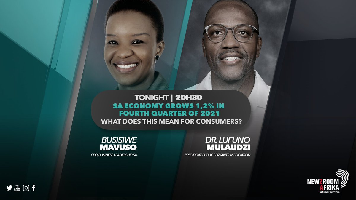 Newzroom405's tweet photo. [COMING UP] CEO of Business Leadership South Africa, Busisiwe Mavuso and the President of Public Servants Association, Dr. Lufuno Mulaudzi will be on #InFocusOn405 this evening at 20h30.

#Newzroom405 https://t.co/jMXtFilPXy