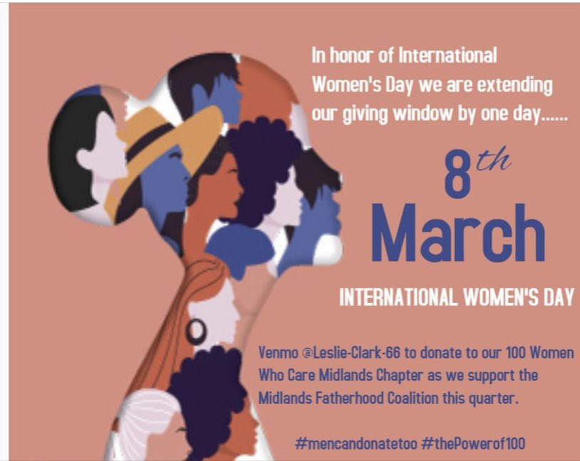 100WWCMidlands's tweet photo. Looking for a way to give back on International Women's Day? You found it! 

#ThePowerof100 #mencangivetoo https://t.co/LKIgNYF9MF