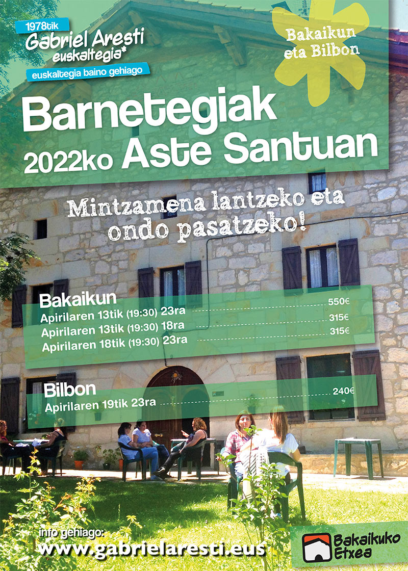 Barnetegi txanda ugari Bakaikun eta Bilbon, Aste Santuan eta Pazko Astean. Euskara azkar eta ondo pasatzen ikasteko aukera ederra!