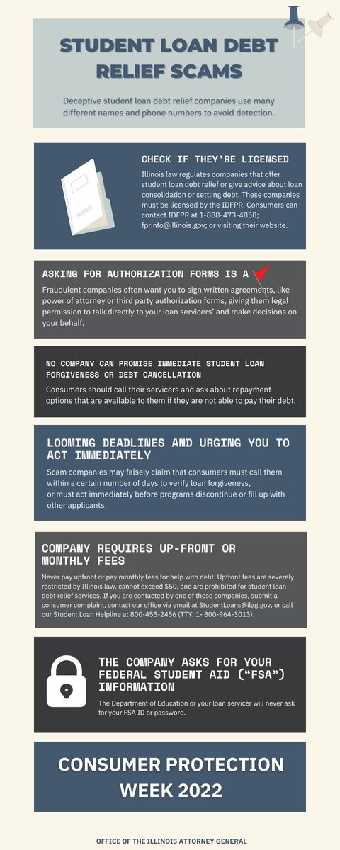 Today for #NationalConsumerProtectionWeek, let's talk about student loans.

Scammers have capitalized on the confusion around student loans, especially during the pandemic. Here are some red flags borrowers should look out for: