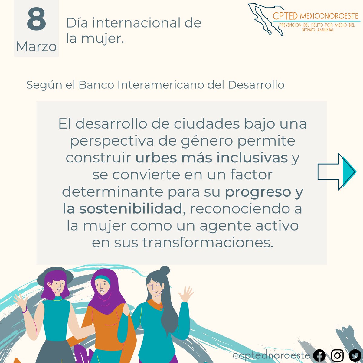 CptedN's tweet photo. Hoy conmemoramos el día de la mujer, y por eso queremos compartirte la importancia de la mirada de género en la planeación urbana y cómo podemos construir juntos ciudades más seguras. 
¿Qué cosas te hacen sentir insegura en tu ciudad? #DíaInternacionaldelaMujer  #8deMarzo #8M https://t.co/NNv8SePk3v