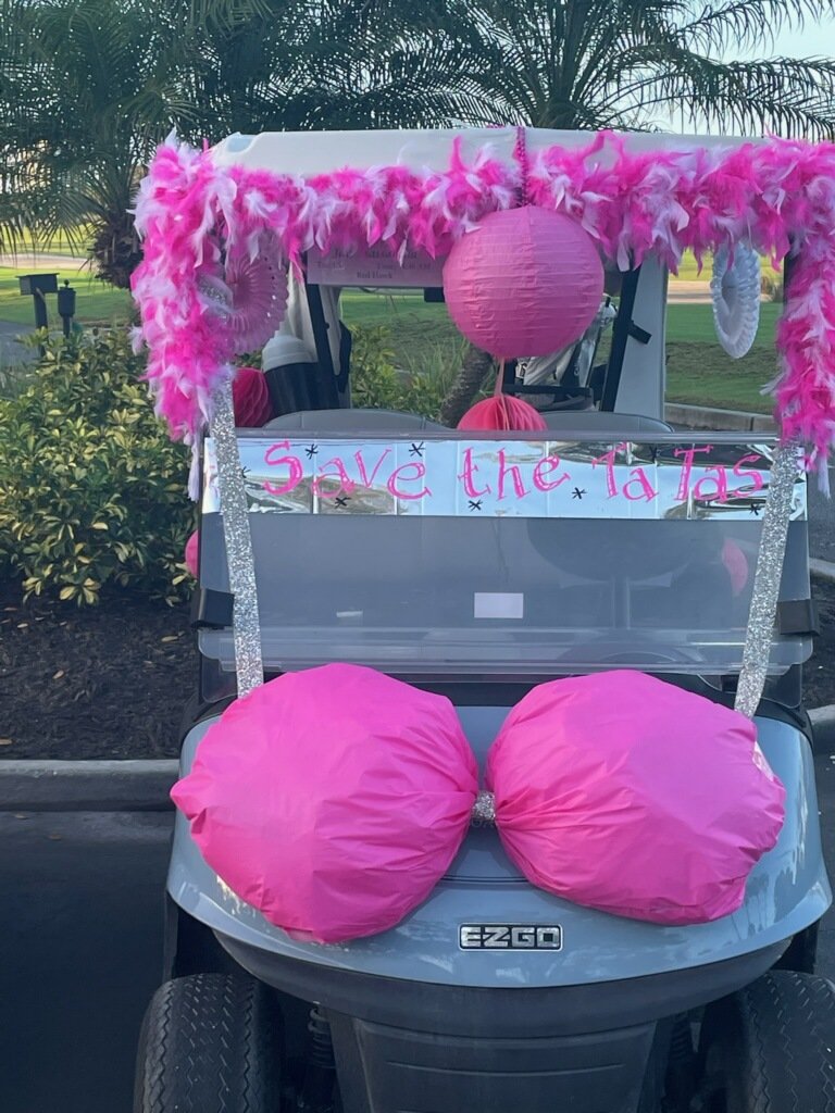 turfmonkeyboy's tweet photo. Congrats to the WGA @LBKCR with their fund raiser today #GOFORTHECURE. Members here embracing the moment. Check out the carts decorations; hilarious https://t.co/6qUylwKuPR