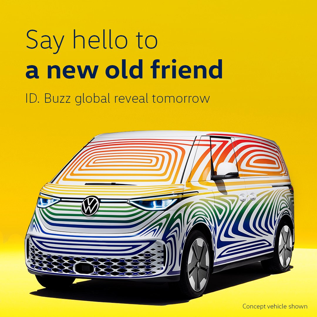 VWcanada's tweet image. A #VW classic, reimagined for the future. Join us live tomorrow (March 9th) at 1PM ET for the highly-anticipated global reveal of the all-electric #VWIDBuzz. #ElectricForEveryone