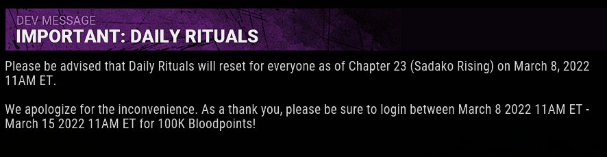 DBDcodeReminder's tweet photo. Log in before March 15 11AM ET for 100k bloodpoints!

Also I'm live playing the new chapter: https://t.co/kHPOYWEAos https://t.co/hETiKnjhvU