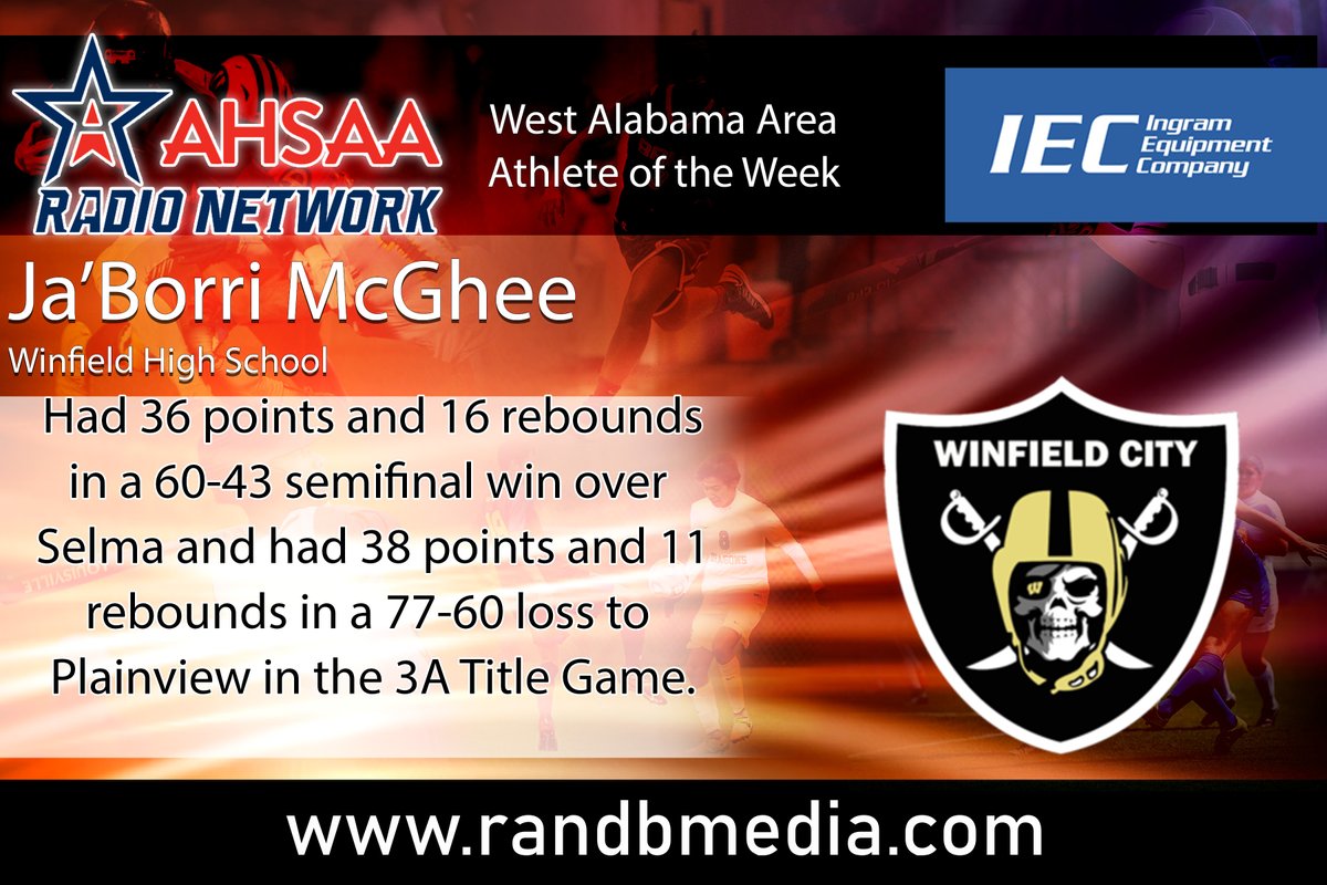 ahsaaradio's tweet photo. Congratulations to @jastarrr2 from @winpiratetales for being named the West Alabama Area Athlete of the Week! Sponsored by Ingram Equipment Company https://t.co/tJDoEqMtKh