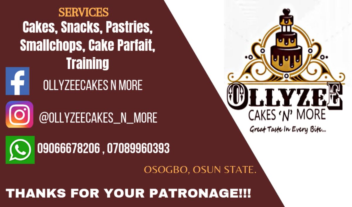 ThatIbadanGuy's tweet photo. #OsunTwitterCommunity and #OsogboTwitterCommunity, do you need bespoke celebration cakes, snacks, pastries and smallchops for your occasions? Do you want to have great taste and wonderful experience in every bite? Then stop sleeping on it, @OllyzeeCakes is your correct plug 🔌 https://t.co/pIrUXAJNYT