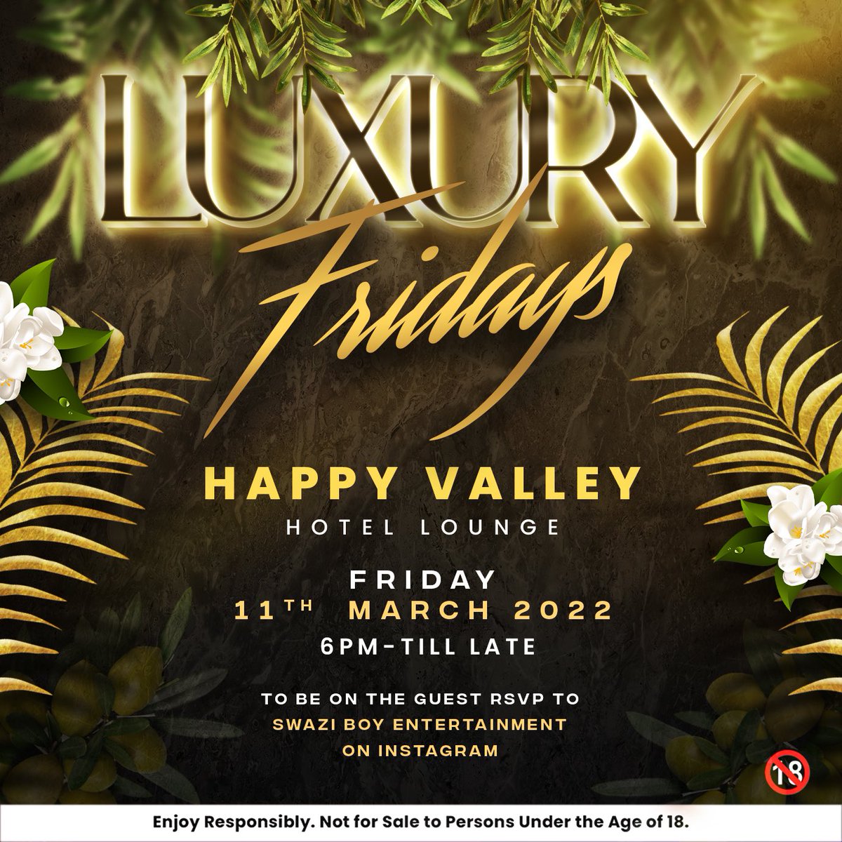 SwaziBoy_Ent's tweet photo. Due to unforeseen circumstances, we had to unfortunately postpone this week’s Luxury Fridays event at Happy Valley Hotel. New dates will be shared in due course. We apologise for any inconvenience caused! #luxuryfridays #LF https://t.co/GMYmSaxs3n
