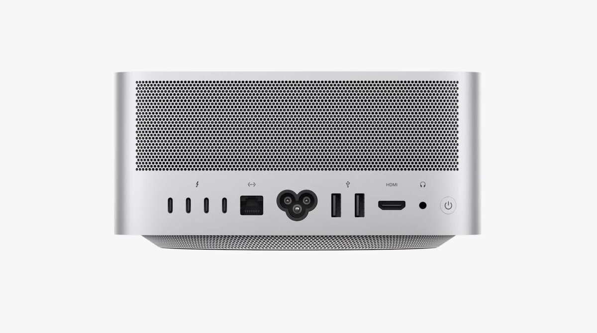 macrumorslive's tweet photo. Rear port options. 4x Thunderbolt 4 ports, 10Gb ethernet port, 2x USB-A ports, HDMI port, headphone jack, WiFi 6, Bluetooth 5. M1 Max systems have 2 USB-C ports in front, on M1 Ultra these are Thunderbolt 4. https://t.co/aFx7tLAA5G