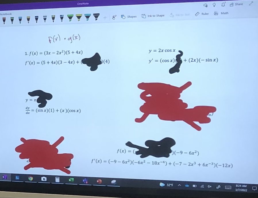 bcubitt's tweet photo. Using #smudgedmath with #VNPS and #VRG to discover the Product rule in Calculus. #thinkingclassroom @LkOrionHS https://t.co/OdGlAxooxt