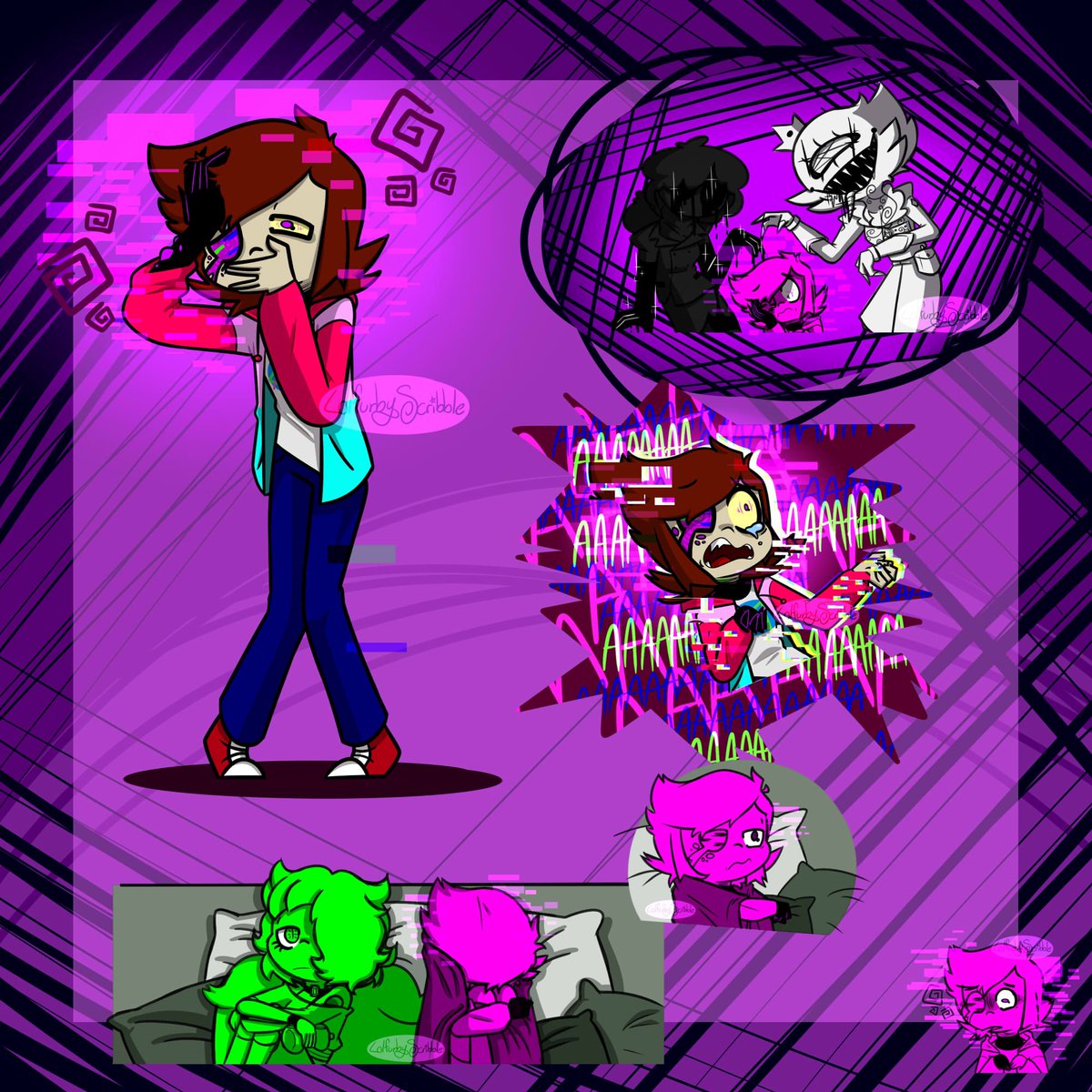 lolfurbyscrible's tweet photo. Ross ain’t feeling so good. While hallucinating is one of the main symptoms for Ross’s glitching, it can get worse sometimes.
#themagiceffect #ocs #glitching #Hallucination #nausea #art #Digitalart #lolfurbyscribble https://t.co/OfdTqM1L18