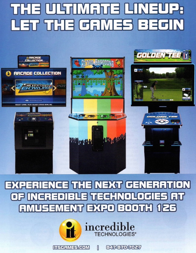 A slick ad featured in <a href="/replaymag/">RePlay Magazine</a>, visit booth 126 at the <a href="/AmusementExpo/">Amusement Expo</a> next week and check out Retro Raccoons. This is going to be a great year for arcades and in-person gaming! #indiedev #gaming #indiegame