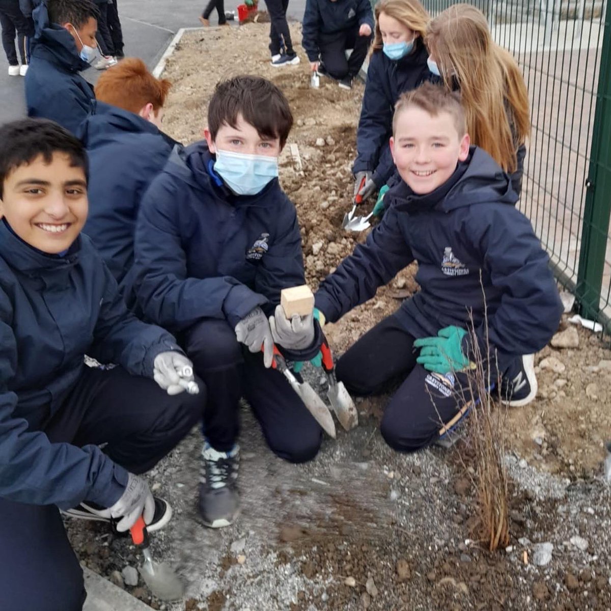 Well done to the 1st years who each planted a tree outside the schools new modular building on Burnaby Mill today, supported by Ms Byrne, Ms Boxall and Mr Farrell. This is part of GCC’s ongoing work to make our community more eco friendly and bio diverse. #nativeirishtrees