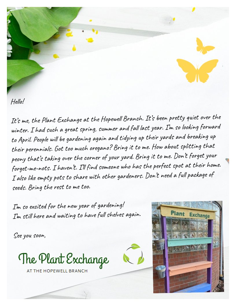 mclsnj's tweet photo. Our #PlantExchange at the Hopewell Branch is returning this #spring! If you have an overabundance of plants, seeds, or pots -- bring them by!
We're excited for a new year of #gardening!
#njlibraries #gardeners #plants #mercercountynj #ilovelibrariesnj https://t.co/gEPY1s8wP9