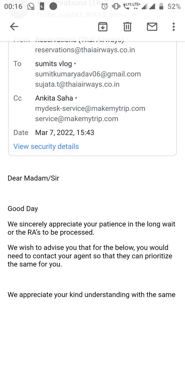 sumity14's tweet photo. @makemytripcare @MakeMyTripIndia @makemytrip  this is what I am getting from @ThaiAirways but you guys have not refunded my amount yet.. it is about 32,000/- and you guys have holded it for no reason... Shame on this .. the behavior u have been with from last 2 years. https://t.co/KnMUS5WfIw