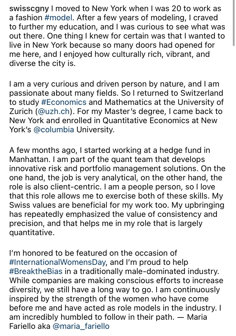 I’m honored to be featured on the occasion of International Women’s Day by the Swiss Consulate in New York, and I’m proud to help #BreakTheBias in a traditionally male-dominated industry.

#IWD2022 #womensday #InternationalWomensDay2022 #WomenInFinance