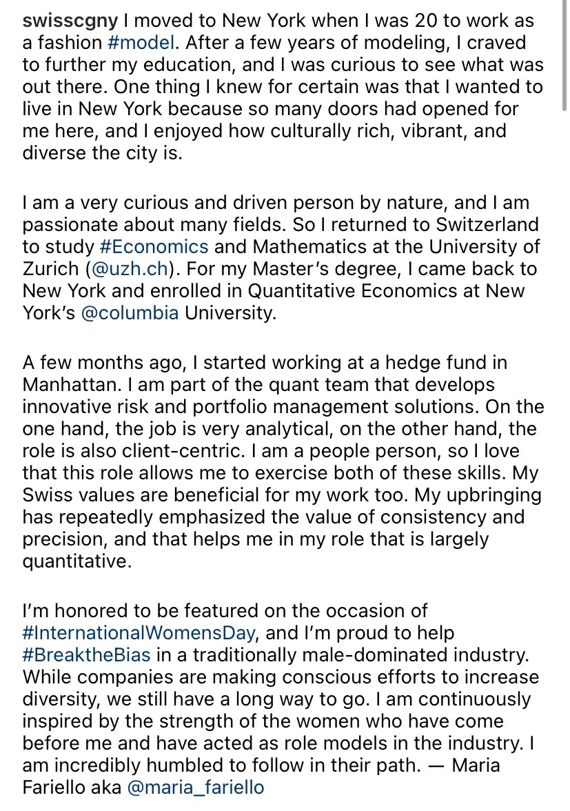 I’m honored to be featured on the occasion of International Women’s Day by the Swiss Consulate in New York, and I’m proud to help #BreakTheBias in a traditionally male-dominated industry. #IWD2022 #womensday #InternationalWomensDay2022 #WomenInFinance