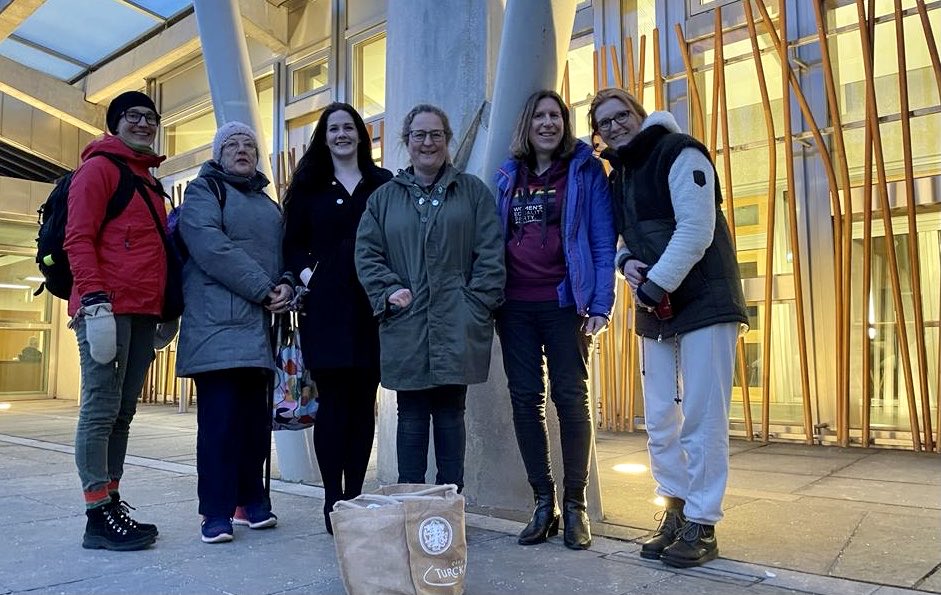 The wonderful ⁦@WEP_Edinburgh⁩ team after an action-packed #IWD2022 brining #WomensClimateStrike to ⁦@ScotParl⁩ Holyrood

#ClimateJustice #SocialJustice #CircularEconomy
✅🌍💚👏🏾👏🏾👏🏾