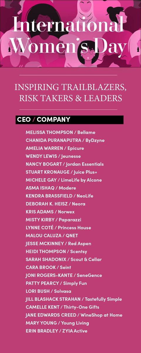 DSNupdate's tweet photo. We’ve assembled a list of some of the most impressive and impactful CEOs in direct selling—and they all just happen to be women.  #InternationalWomensDay #IWD2022 https://t.co/gBokUHaNyr